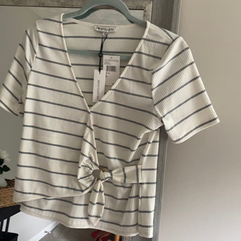 White / Gray Stripe Wrap Shirt